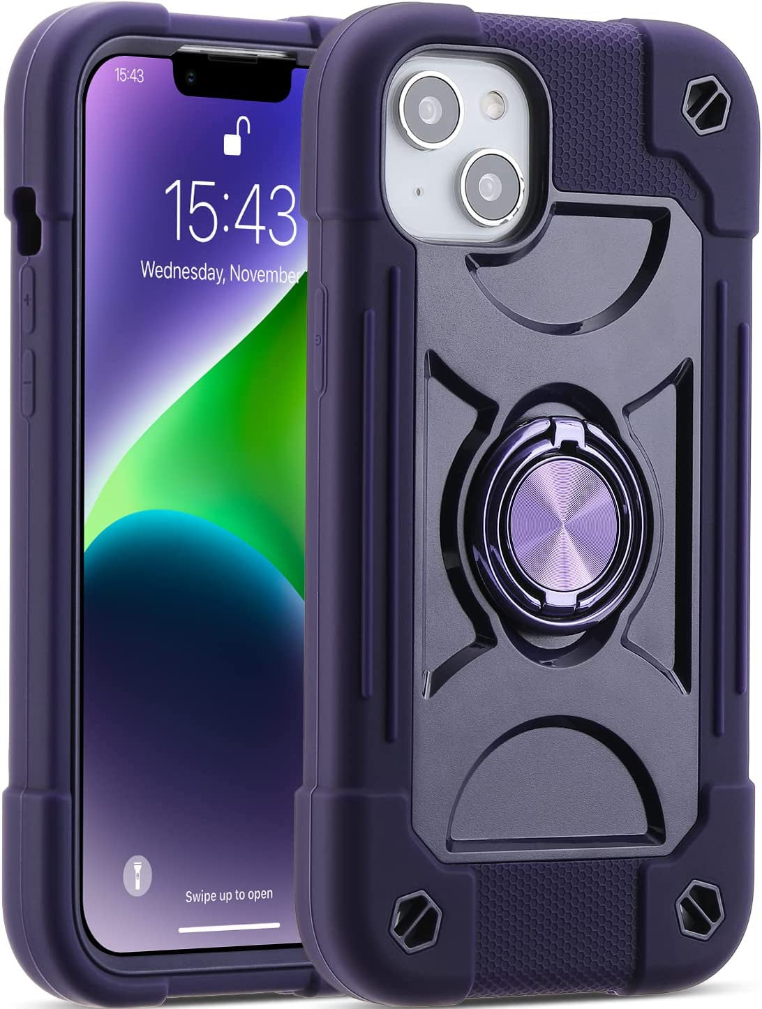 MARKILL Compatible with Iphone 14 Case/Iphone 13 Case 6.1 Inch with Built-In 360°Rotating Ring Stand, Military Grade Drop Protection Full Body Rugged Heavy Duty Protective Durable Cover. (Guava)  MARKILL Deep Purple  