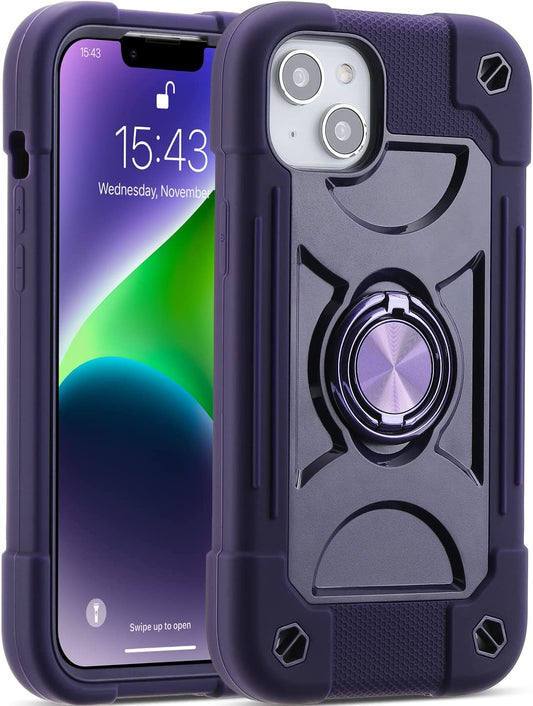 MARKILL Compatible with Iphone 14 Case/Iphone 13 Case 6.1 Inch with Built-In 360°Rotating Ring Stand, Military Grade Drop Protection Full Body Rugged Heavy Duty Case Durable Cover. (Deep Purple)  MARKILL Deep Purple  