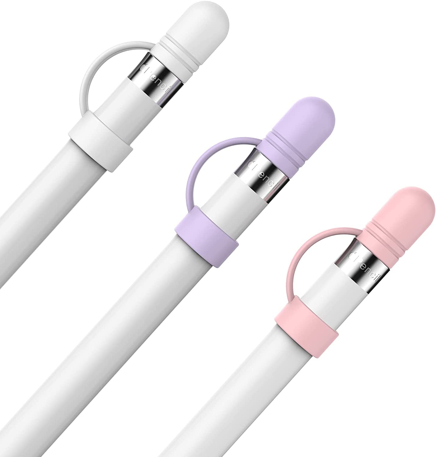 Ahastyle 3 Pack Cap Replacement Holder with Anti-Lost Strap Silicone Protective Cap Cover for Apple Pencil 1St Generation(White, Pink, Avocado Green)  AHASTYLE White, Purple, Pink Apple Pencil Cap 