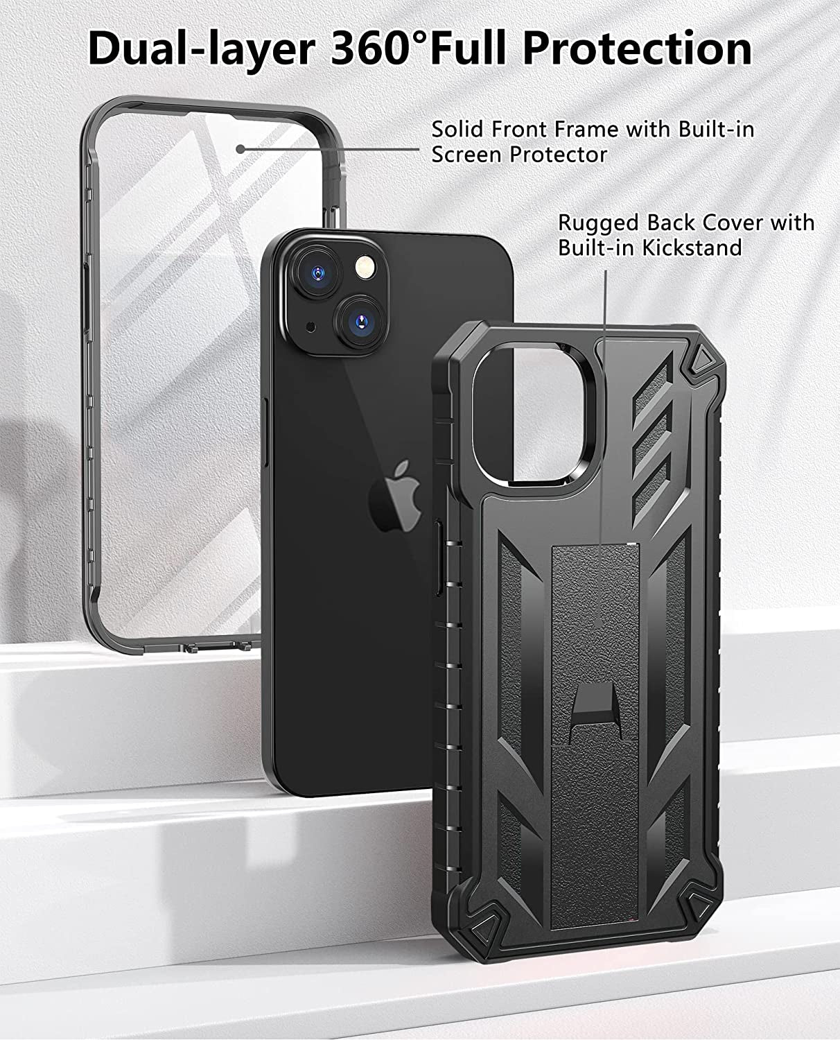For Iphone 13 Case Protective Cover: Iphone 14 Case Heavy Duty Military Grade Hard Protection Shock Proof Grip | Durable Dual-Layer Design Iphone 13-14 Phone Case with Built-In Kickstand Black  DAMAI   