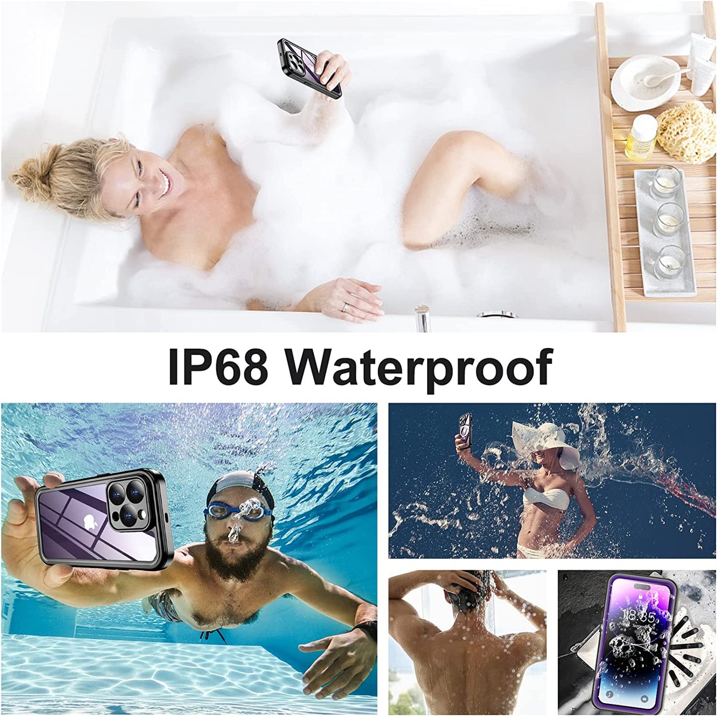 Temdan [Real 360 for Iphone 14 Pro Case Waterproof, Built-In 9H Tempered Glass Camera Lens & Screen Protection [14FT Military Dropproof][Full-Body Shockproof][Dustproof][Ip68 Underwater] Phone Case  Temdan   