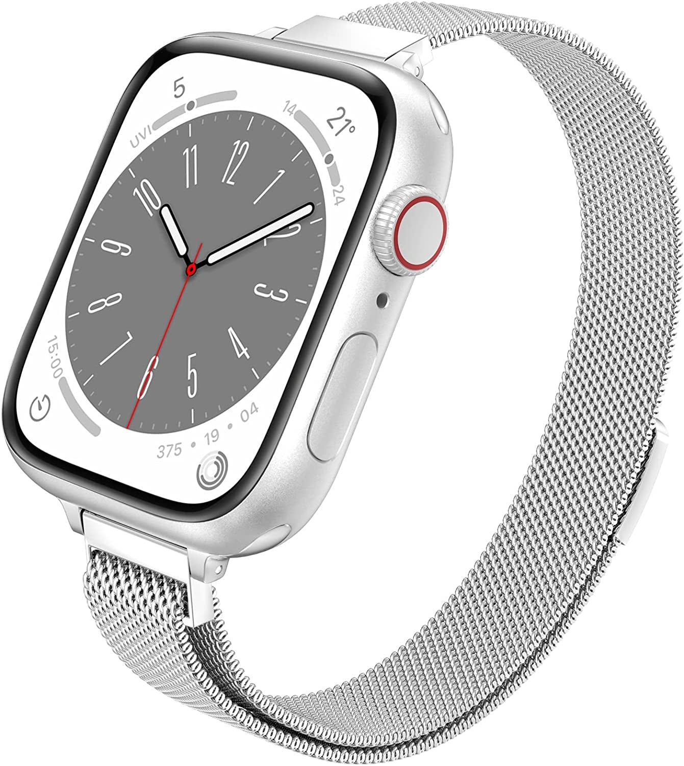 LELONG Women Slim Watch Band for Apple Watch 38Mm 40Mm 41Mm 42Mm 44Mm 45Mm, Stainless Steel Mesh Loop Magnetic Clasp Replacement for Iwatch Bands Series 8 7 SE 6 5 4 3 2 1  LELONG Silver 45mm/44mm/42mm 