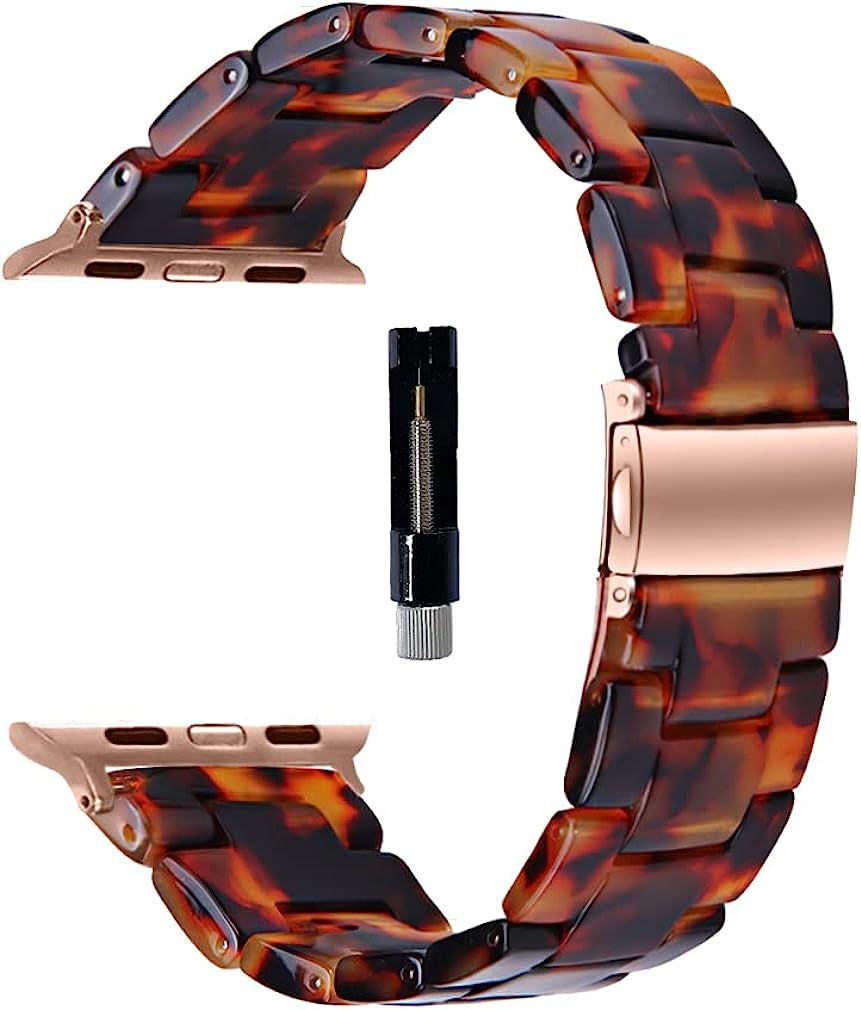 SANXIULY Compatible with Apple Watch Band 38Mm 40Mm 41Mm 42Mm 44Mm 45Mm/Apple Watch Band Ultra 49Mm, Iwatch Resin Bands for Women Compatible for Apple Watch Series 8 7 6 5 4 3 2 1 Se  SANXIULY Tortoise-tone 38/40/41MM 