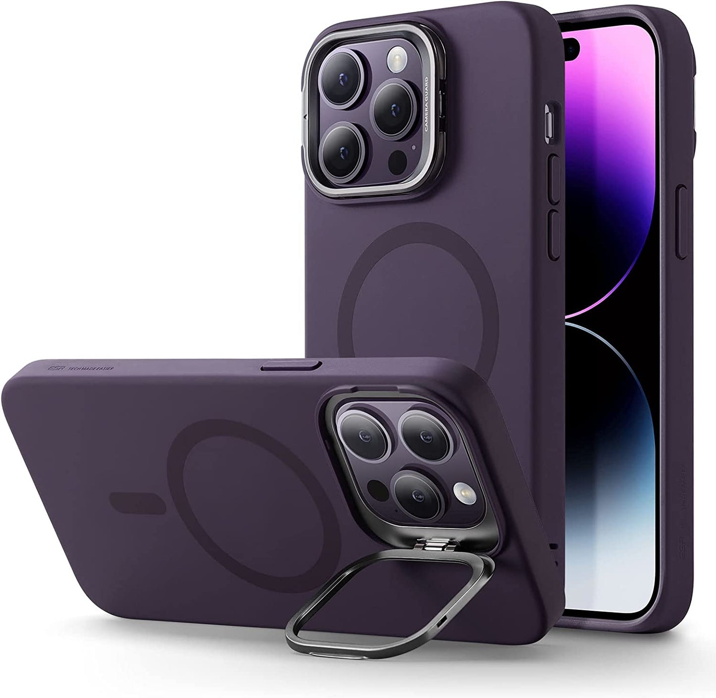 ESR Classic Stand Case with Halolock, Compatible with Iphone 14 Plus, Magsafe Compatible Case with Stand, Military Grade Protection, Built-In Camera Ring Stand, Scratch Resistant Back, Clear  ESR Purple Iphone 14 Pro Max 