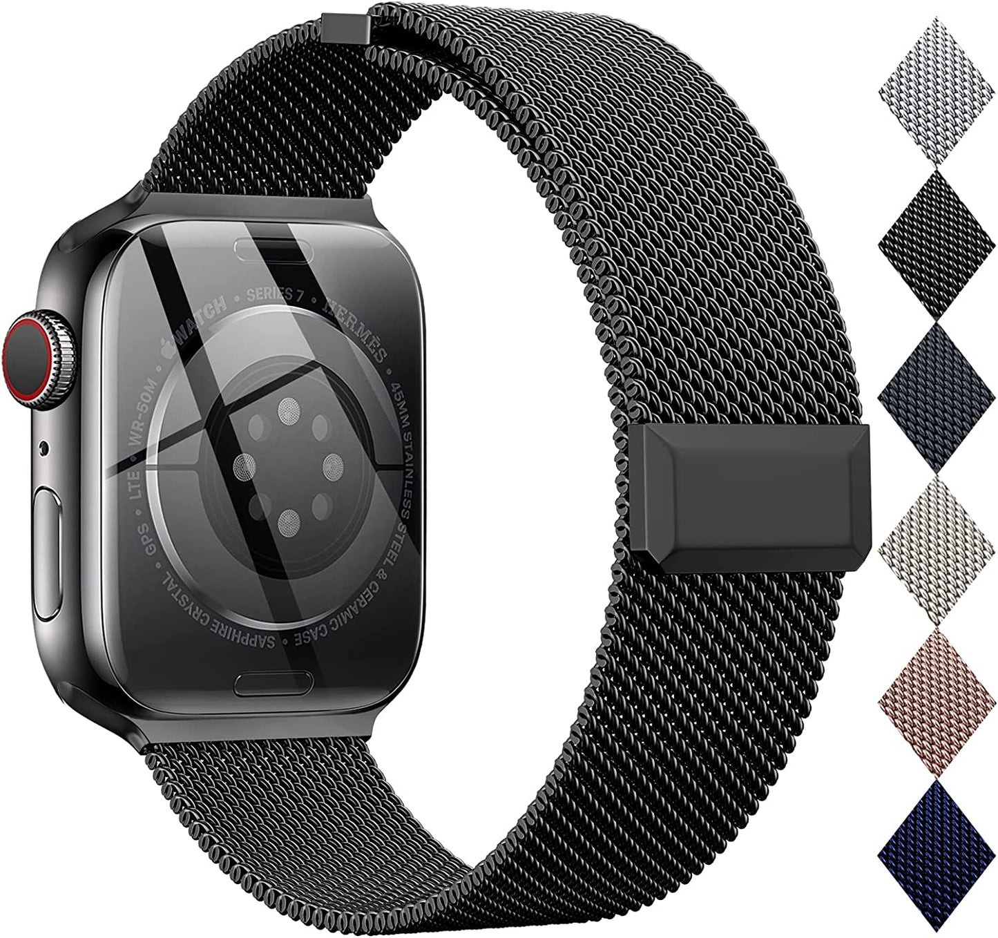 EPULY Compatible with Apple Watch Band 42Mm 44Mm 45Mm 49Mm 38Mm 40Mm 41Mm,Stainless Steel Mesh Loop Magnetic Clasp Bands for Iwatch Ultra Series 8 SE 7 6 5 4 3 2 1 Women Men--49Mm/49Mm/45Mm/44Mm/42Mmm Space Grey.  EPULY Black 49mm/45mm/44mm/42mm 