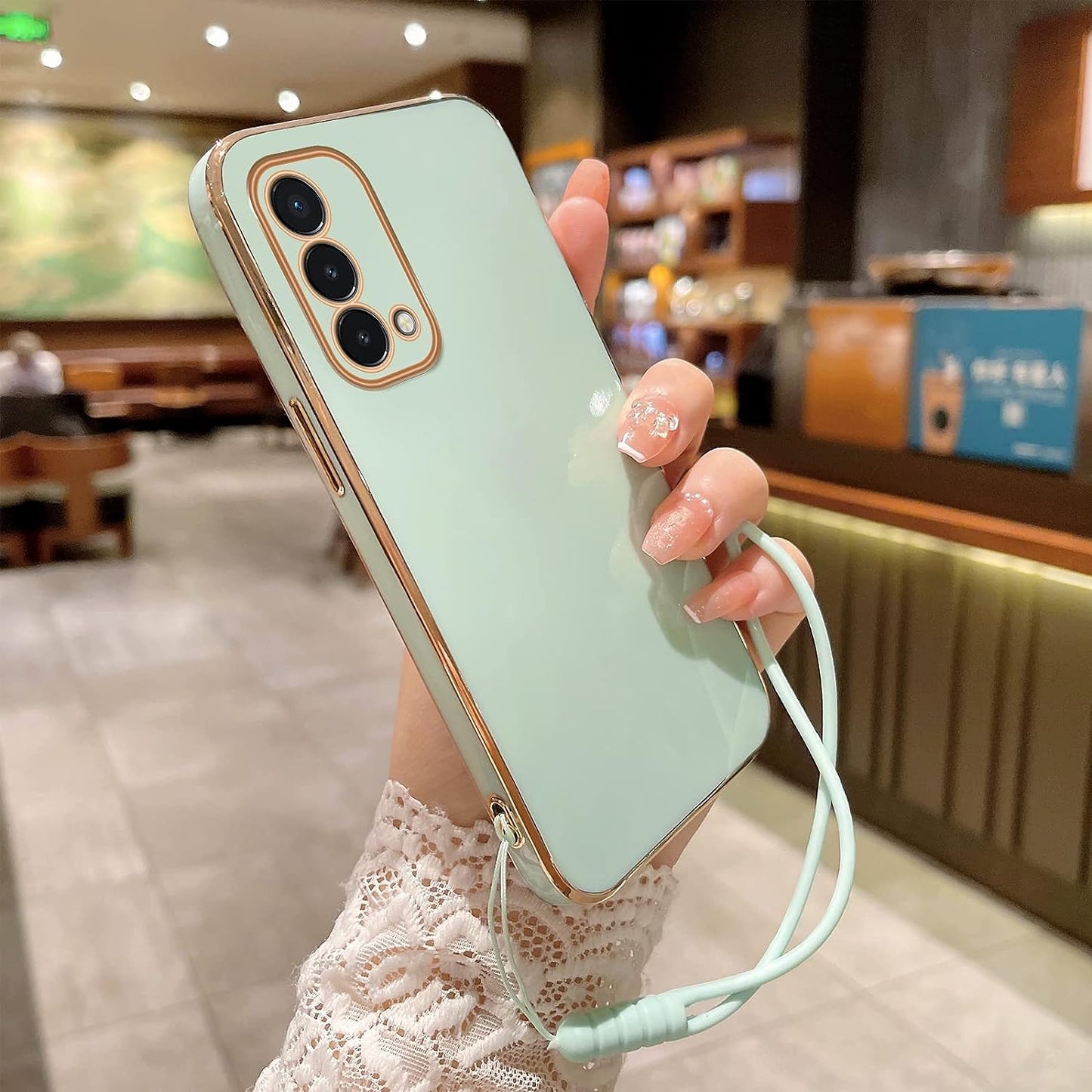 For Oneplus Nord N200 5G Case, N200 Phone Case for Women Electroplating Luxury Bling Aesthetic Trendy Pretty, Full Camera Soft TPU Protection Shockproof Cover for Oneplus Nord N200 5G (Mint Green)  KuDiNi   