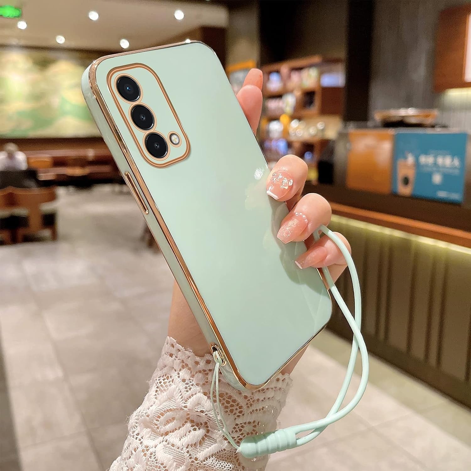 For Oneplus Nord N200 5G Case, N200 Phone Case for Women Electroplating Luxury Bling Aesthetic Trendy Pretty, Full Camera Soft TPU Protection Shockproof Cover for Oneplus Nord N200 5G (Mint Green)  KuDiNi   