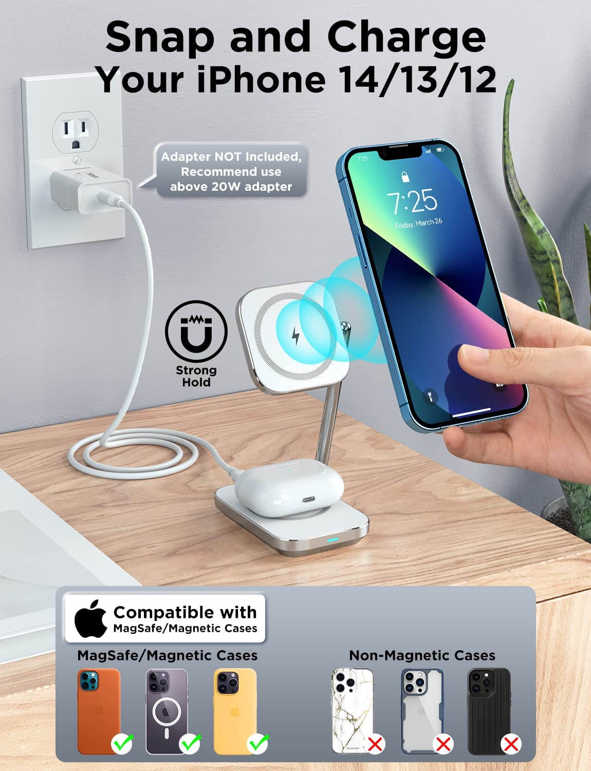 Fast Charging 2-In-1 Foldable Magnetic Wireless Charger, Compact & Portable Magsafe Charging Stand for Iphone 14/13/12 Series, Airpods 3/Pro/2, and All Qi-Enabled Phones  Hinyx Technology (Shenzhen) Co., Ltd.   