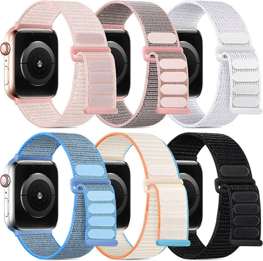 WJK 6 Pack Stretchy Nylon Solo Loop Bands Compatible with Apple Watch 38Mm 40Mm 41Mm 42Mm 44Mm 45Mm 49Mm Women Men, Adjustable Braided Sport Elastic Wristband for Iwatch Ultra SE Series 8 7 6 5 4 3 2 1  WJK   