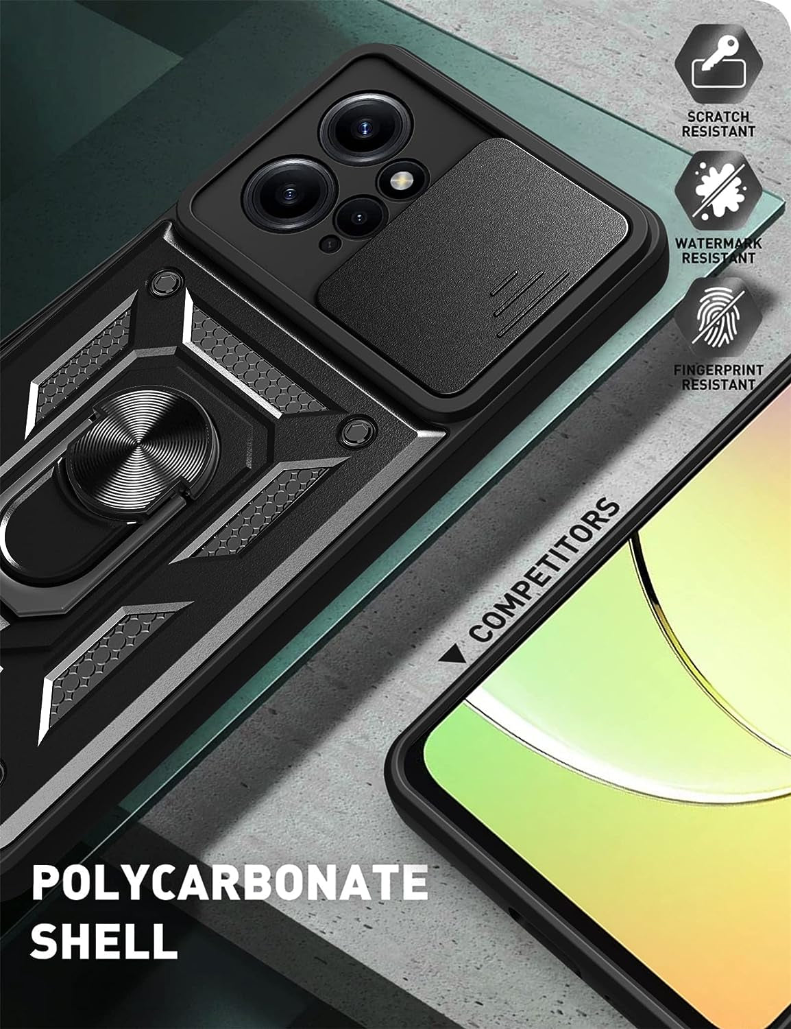 Tncavo Case for Xiaomi Redmi Note 12 4G with Camera Cover, Heavy Duty Rugged Shockproof Protection Phone Cases with Ring Kickstand Xiaomi Redmi Note 12 4G SJ Rose Gold  Tncavo   