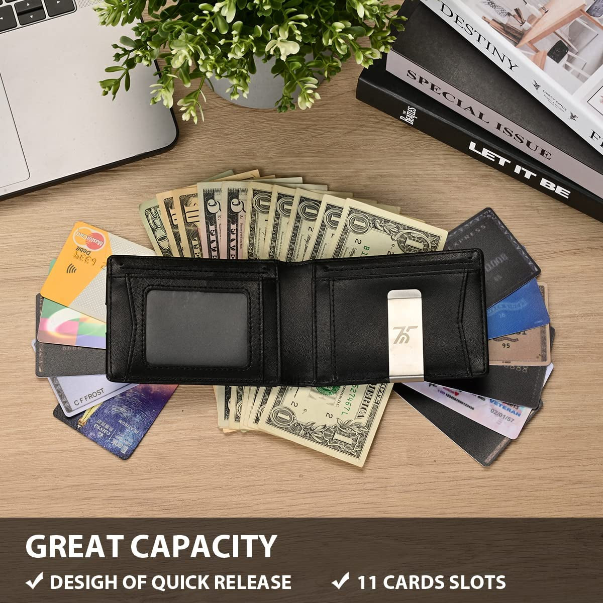 Herrontown Airbag Wallet Men, Front Pocket Slim Bifold Wallet with Airtag Holder, Minimalist Wallet with Money Clip & 11 Credit Card Slot  Herrontown   