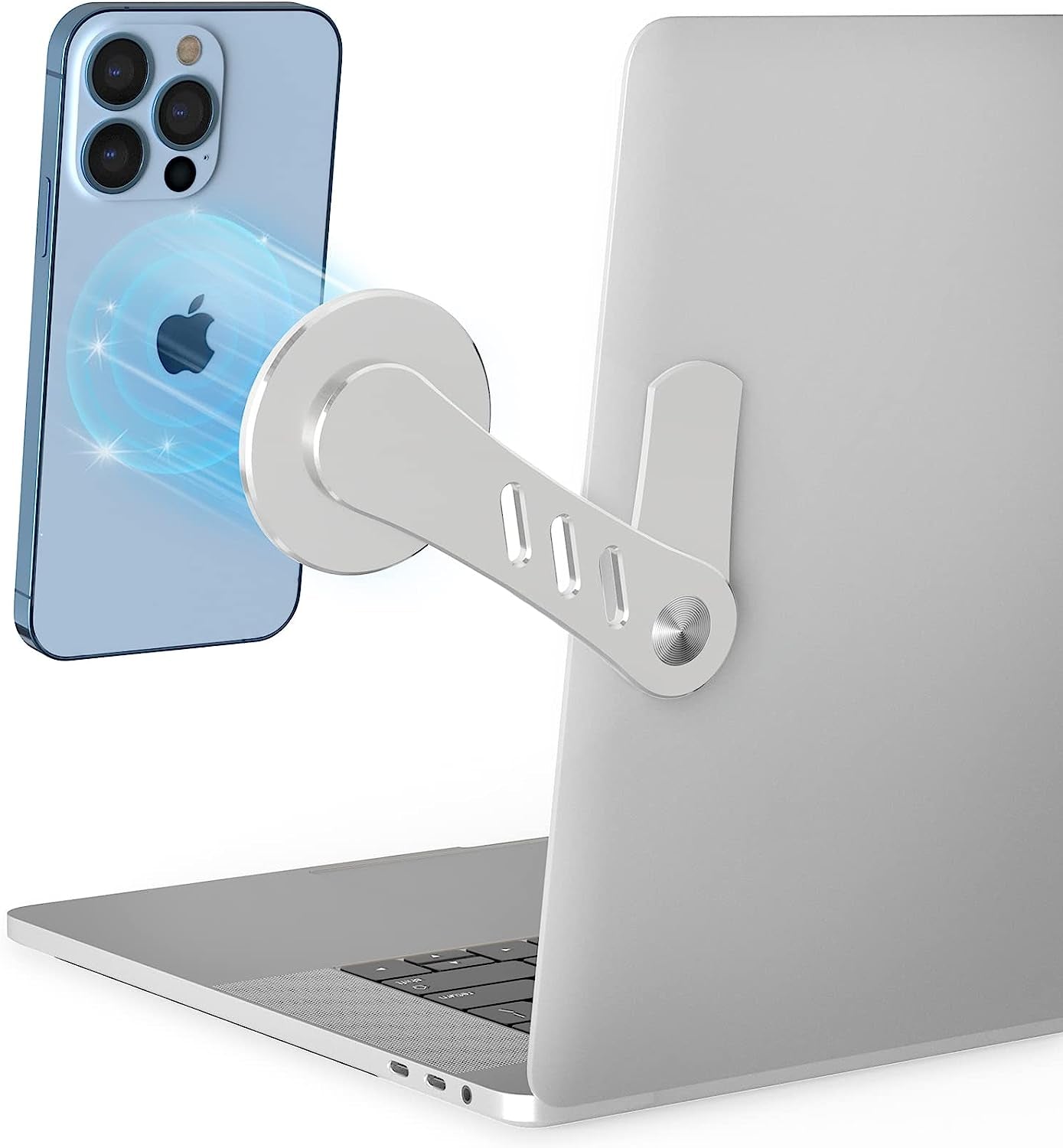 EDC Magnetic Phone Holder, Laptop or Desktop Monitor Side Mount Phone Mount, Foldable Slim Portable Laptop Mount for 14/14 Plus/14 Pro/14 Pro Max and 13/12 Series Magsafe Case & All Phones, Black  EDC-BFYOU Silver  