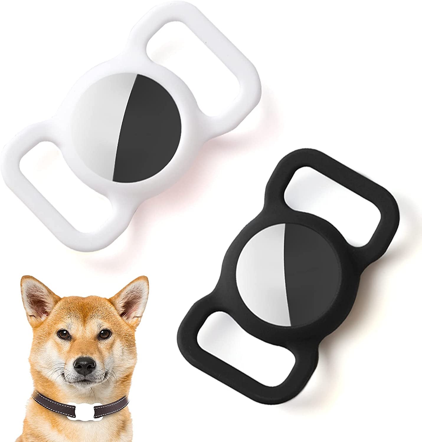 2Pack Silicone Case Compatible with Airtag Dog Collar Holder, Protective Cover for Pet Strap Band, Slide on Clip Sleeve Compatible with Apple Airtag - Black&White  Kuaguozhe US   