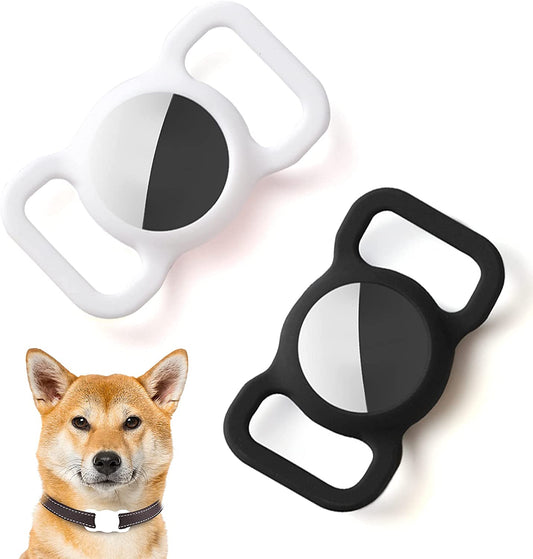 2Pack Silicone Case Compatible with Airtag Dog Collar Holder, Protective Cover for Pet Strap Band, Slide on Clip Sleeve Compatible with Apple Airtag - Black&White  Kuaguozhe US   