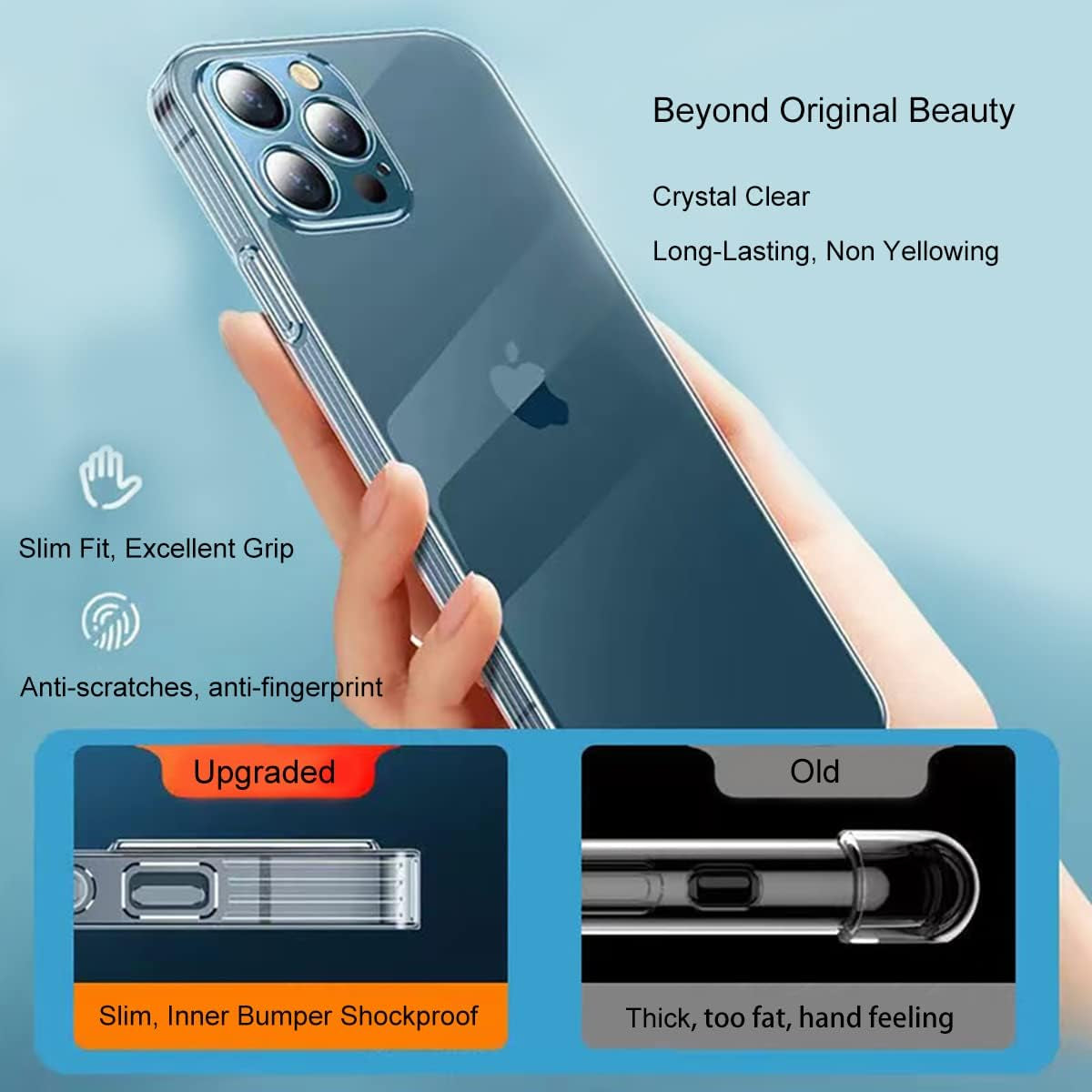 ZEZHOU Iphone 13 Mini Clear Case with Camera Lens Protector, Non Yellow Square Electroplated Edge, Upgraded Shockproof Inner Silicone Bumper Shell, Slim Thin Phone Case for Iphone 13 Mini 6.1", Black  ZEZHOU   