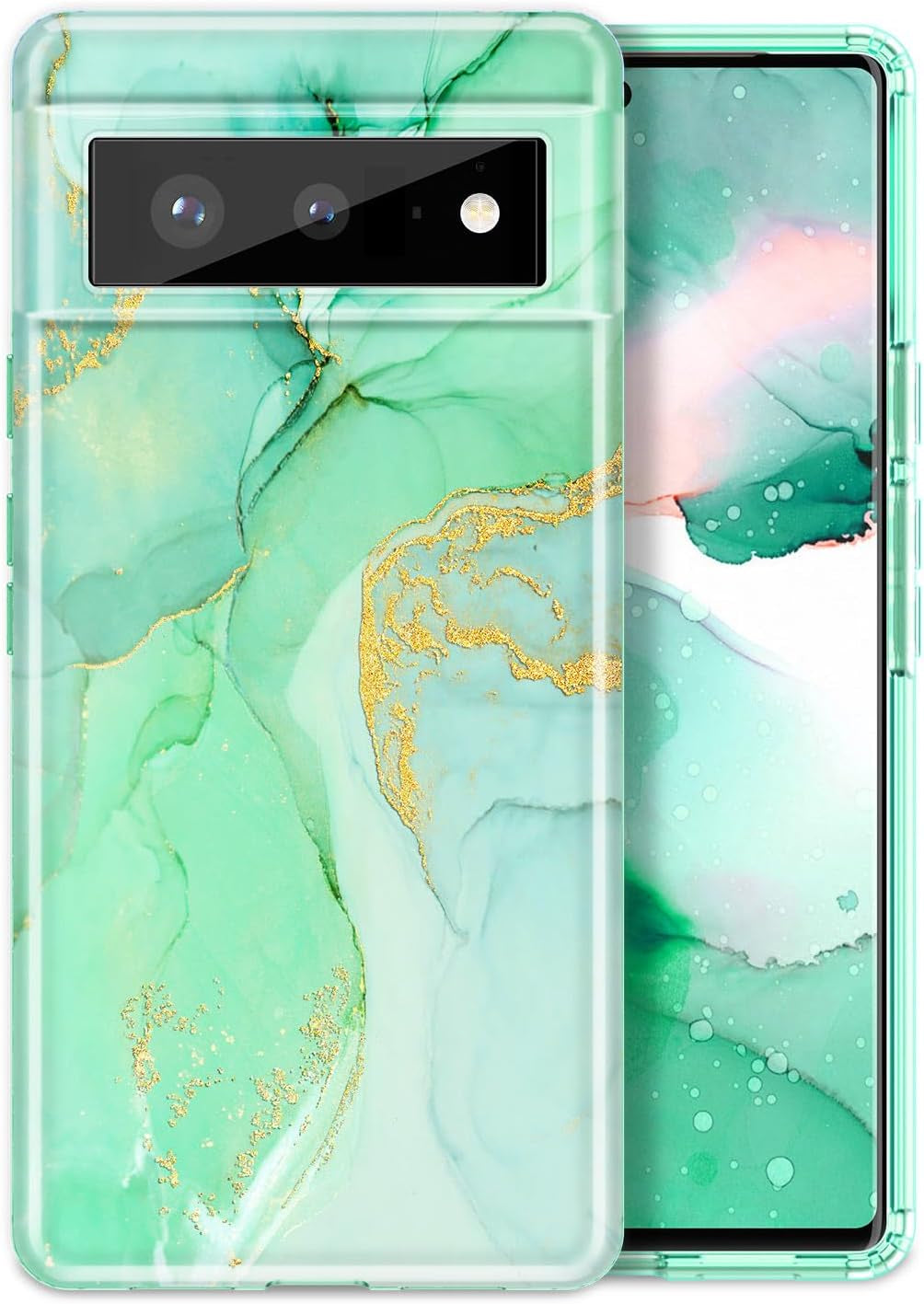 Btscase Gold Glitter Marble - Slim Shockproof Protective Cover for Google Pixel 6 (2021) - Blue/Drift Sand  Btscase Green  
