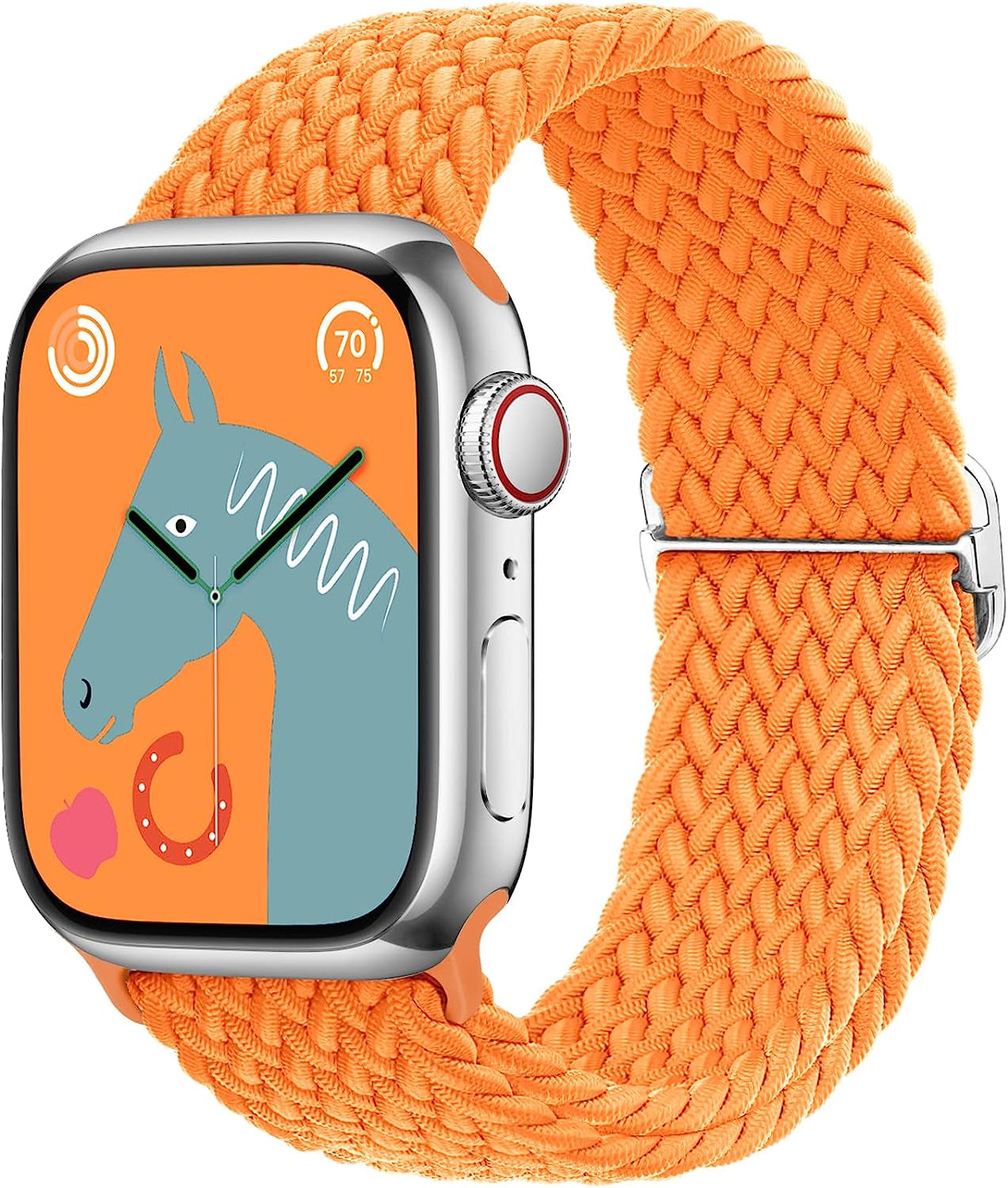 Transjoy Braided Stretchy Adjustable Watch Band for Apple Watch Band 38Mm 40Mm 41Mm 42Mm 44Mm 45Mm for Women Men, Soft Nylon Elastic Straps Solo Loop Wristbands for Iwatch Series 8 7 6 SE 5 4 Ultra  TransJoy Orange&Silver buckle 38MM/40MM /41MM 