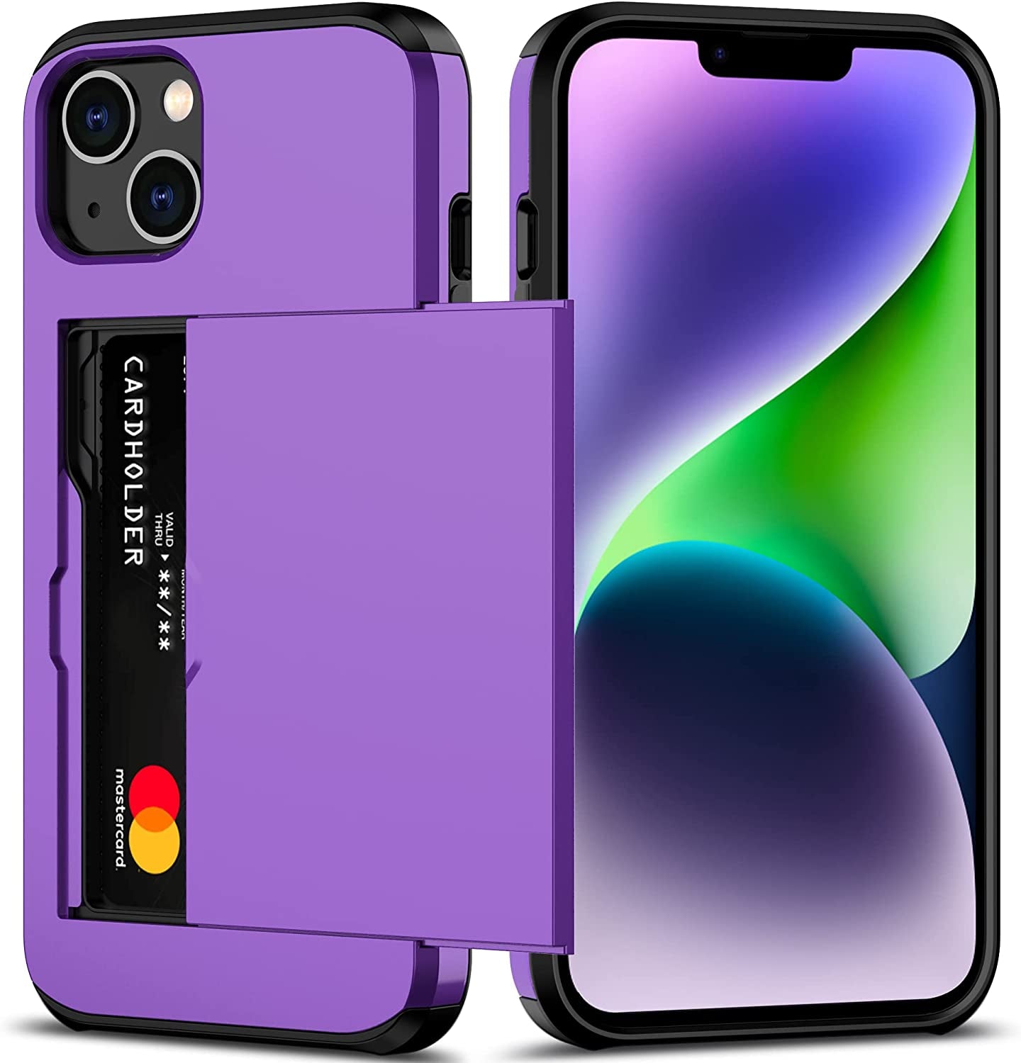 Nvollnoe for Iphone 14 Case with Card Holder Heavy Duty Protective Dual Layer Shockproof Hidden Card Slot Slim Wallet Case for Iphone 14 for Women&Men(Green)  Nvollnoe Purple  