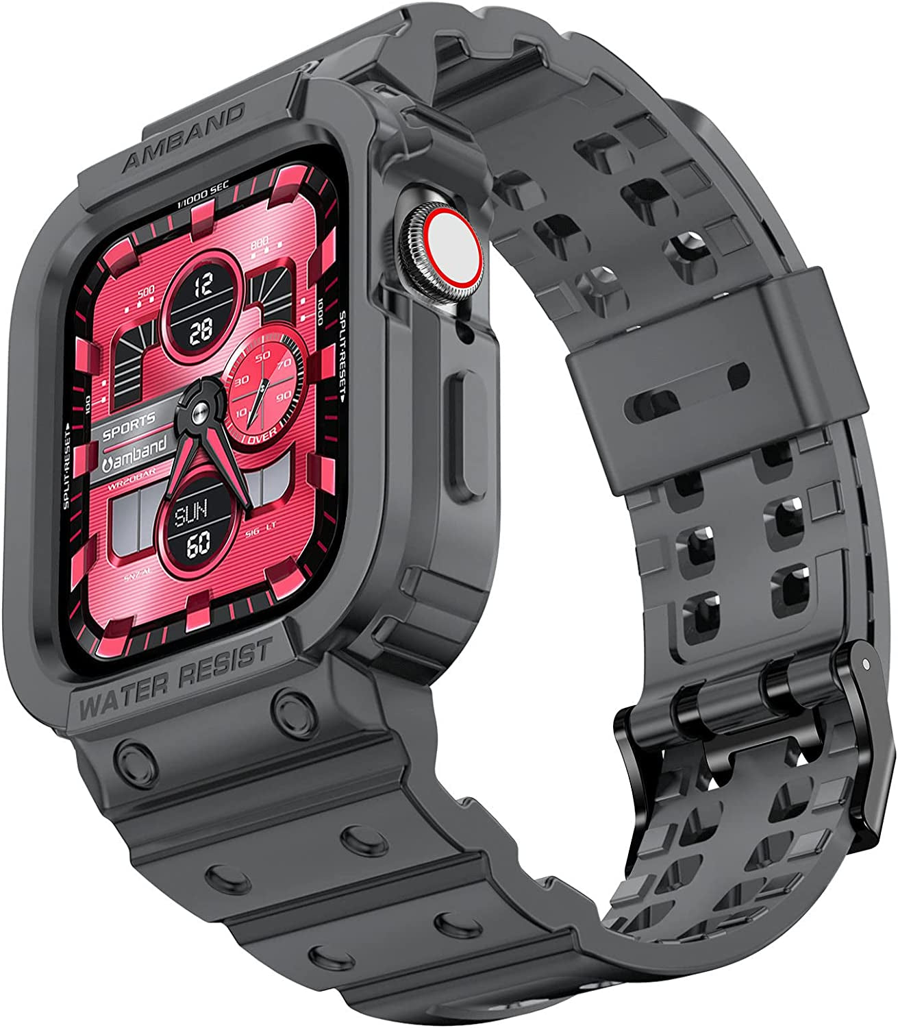 Amband Compatible for Apple Watch Band 45Mm 44Mm 42Mm with Bumper Case, Rugged Men Bands for Apple Watch SE and Iwatch Series 7 6 5 4 3 2 1, Sport Military Protective Cases Drop-Proof, Matte Black  amBand Gray 42mm/44mm/45mm 