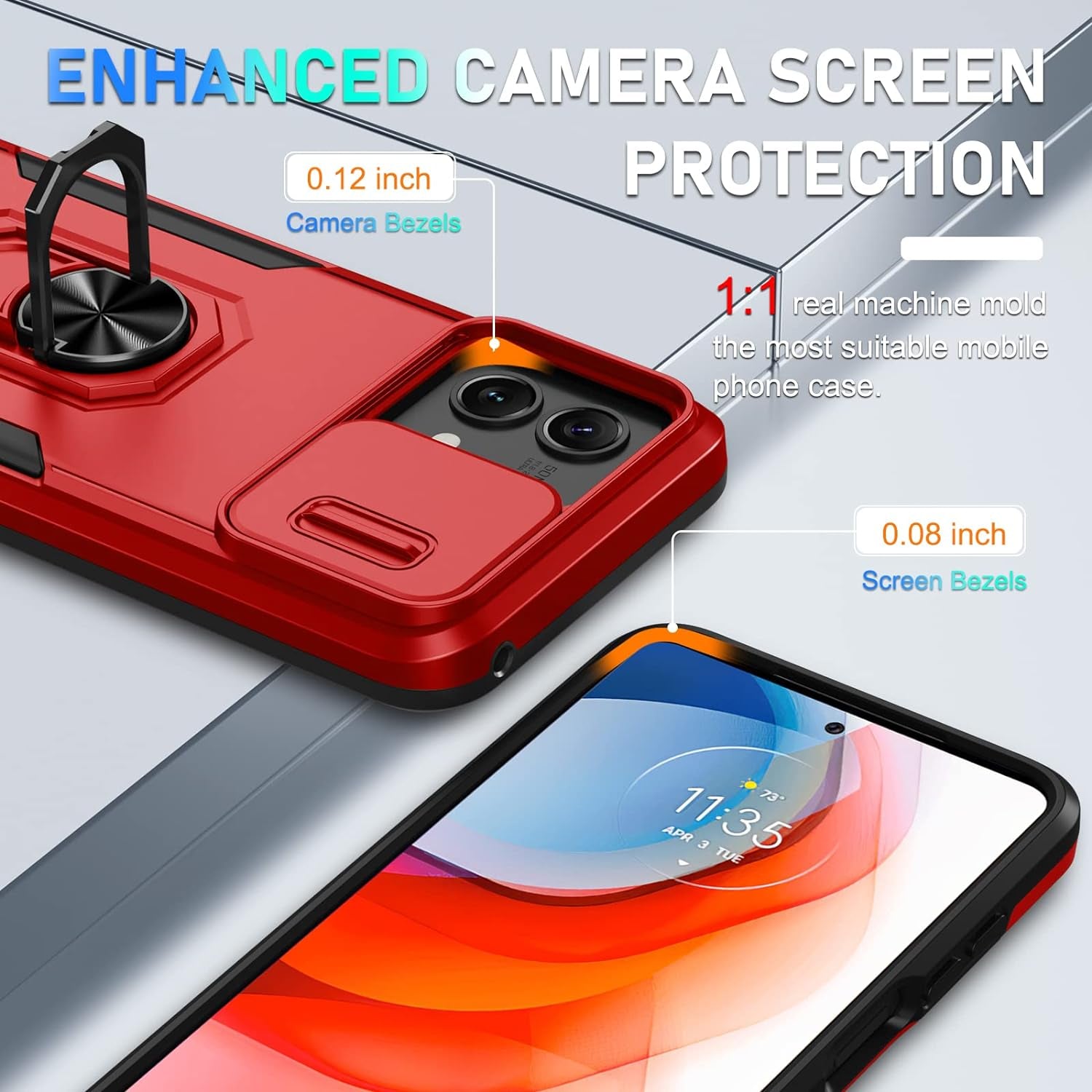 CASEJEEN for Motorola Moto G Stylus 5G 2023 Case with 1 Screen Protector[Not for 4G or 2022 Version],Slide Camera Lens Cover+Finger Ring Stable Kickstand,Shockproof Protective Phone Cover,Red  CASEJEEN   