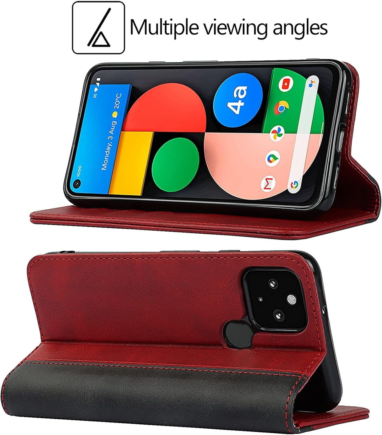 Jaorty Google Pixel 5 Wallet Case,Pixel 5 Folio Flip Case,Id&Credit Cards Slots Holder Pocket PU Leather Stand Feature and Strong Built-In Magnet Shockproof Case for Google Pixel 5,Red+Black  Jaorty   