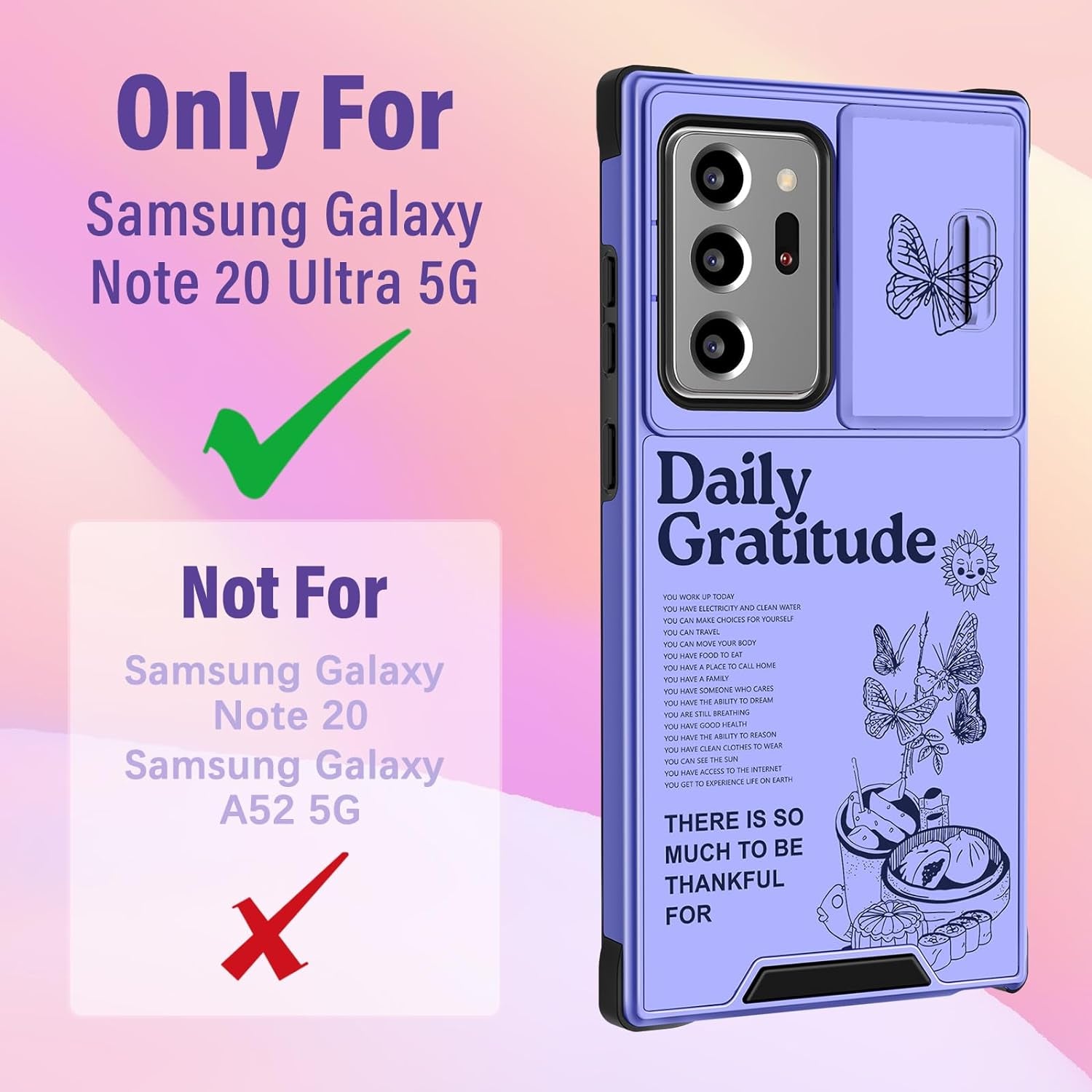 Funermei (2In1 for Samsung Galaxy Note 20 Ultra Case for Women Cute Girls Phone Cover Butterfly Girly Aesthetic Purple Butterfly Design with Camera Cover+Ring Funda for Galaxy Note 20 Ultra Case 5G  Funermei   