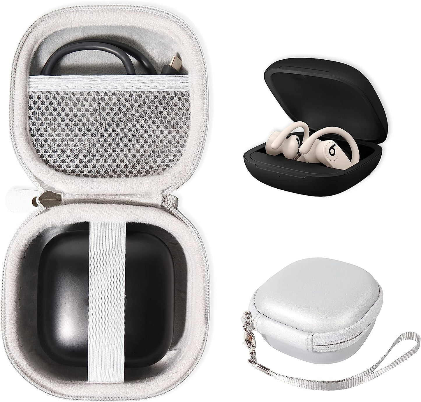 Wgear Customized Travel Case for Beats Powerbeats Pro - Totally Wireless Earphones, Mesh Cable Pocket, Elastic Secure Strap, Elite Wrist Strap  WGear Smoke White  