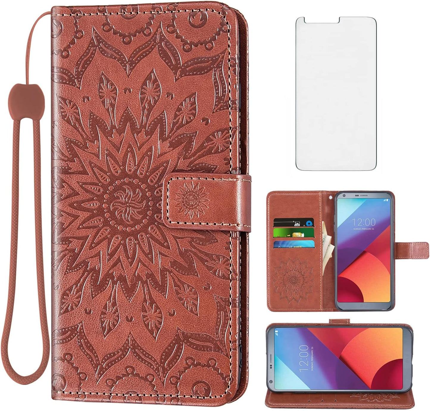 Phone Case for LG G6 Wallet Cases with Tempered Glass Screen Protector and Leather Slim Flip Cover Card Holder Stand Cell Accessories LGG6 Thinq LG6 Thin Q G 6 plus G6+ 6G VS988 H872 Women Purple  Asuwish Brown  