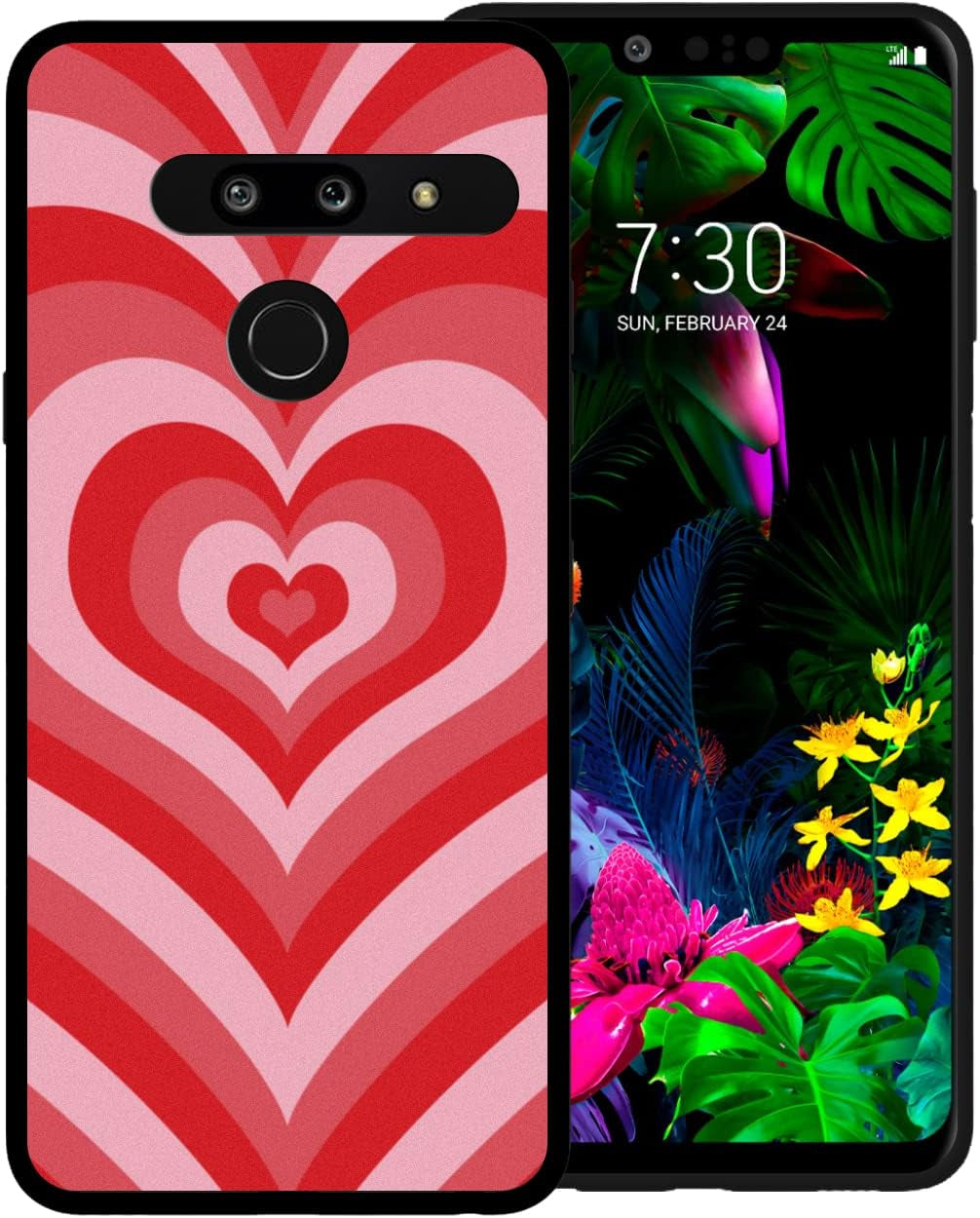 Zaztify Compatible with LG G8 Thinq, Black Heart Tunnel Center Love Swirl Cute Pattern Shockproof Protective Anti-Slip Thin Slim Soft Phone Case Cover Shell  zaztify Red Heart  