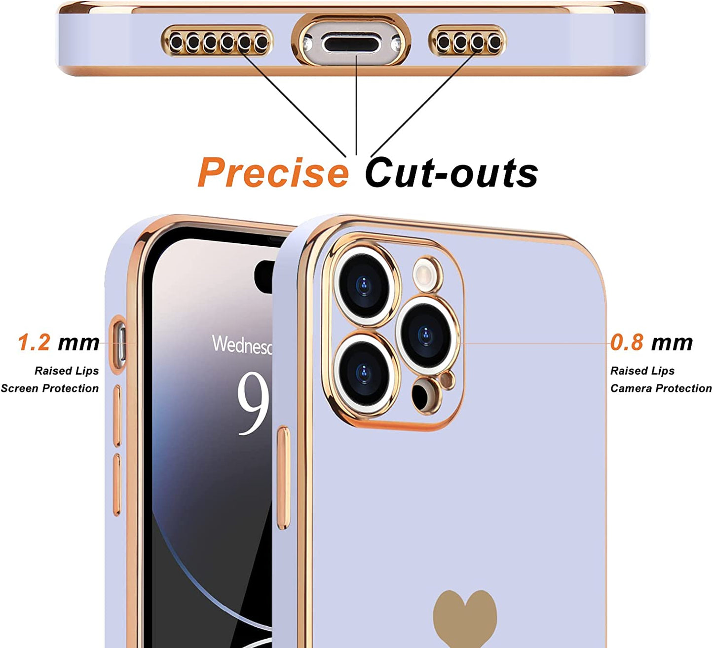 Teageo for Iphone 14 Pro Case for Women Girl Cute Love Heart Luxury Plating Soft Bling Back Cover Raised Full Camera Protection Bumper Silicone Shockproof Phone Case for Iphone 14 Pro, Purple  janzee   
