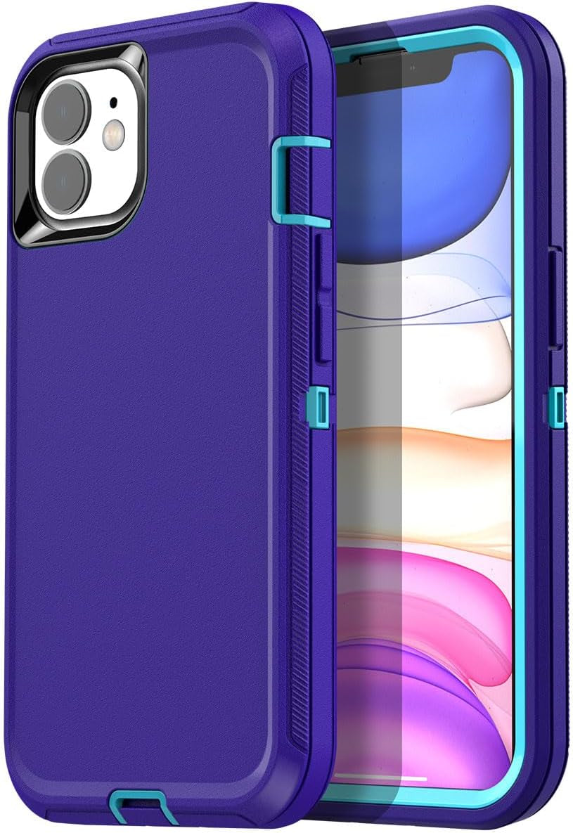 Aicase for Iphone 11 Case (6.1"), Heavy Duty Drop Protection Rugged Shockproof/Drop/Dust Proof 3-Layer Protective Durable Indestructible Phone Cover for Iphone 11, Black  AICase Purple/Pool Blue Iphone 11 