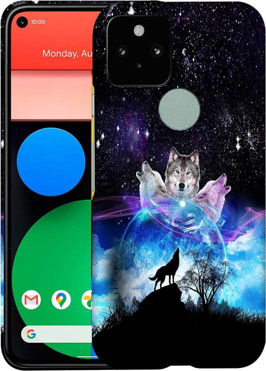 Glisten Google Pixel 5 Case, Pixel 5 5G Case - Space Galaxy Wolf Face Design Printed Slim & Sleek Cute Plastic Hard Protective Designer Back Case/Cover for Pixel 5 (6"). [Not for 5A]  Glisten   