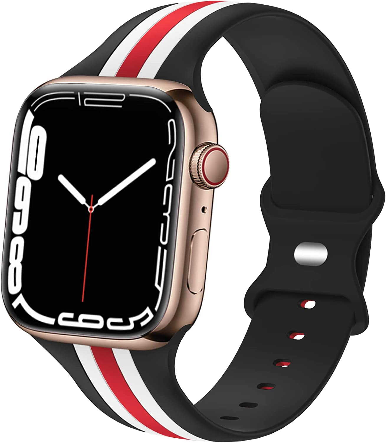 Designer Sport Bands Compatible with Apple Watch Band 42Mm 44Mm 45Mm 49Mm Series 8 Ultra 7 6 5 4 3 2 1 SE Women Men, Breathable Soft Silicone Strap Replacement Band for Iwatch Bands  Plesechde White/Red-Black 38mm/40mm/41mm 