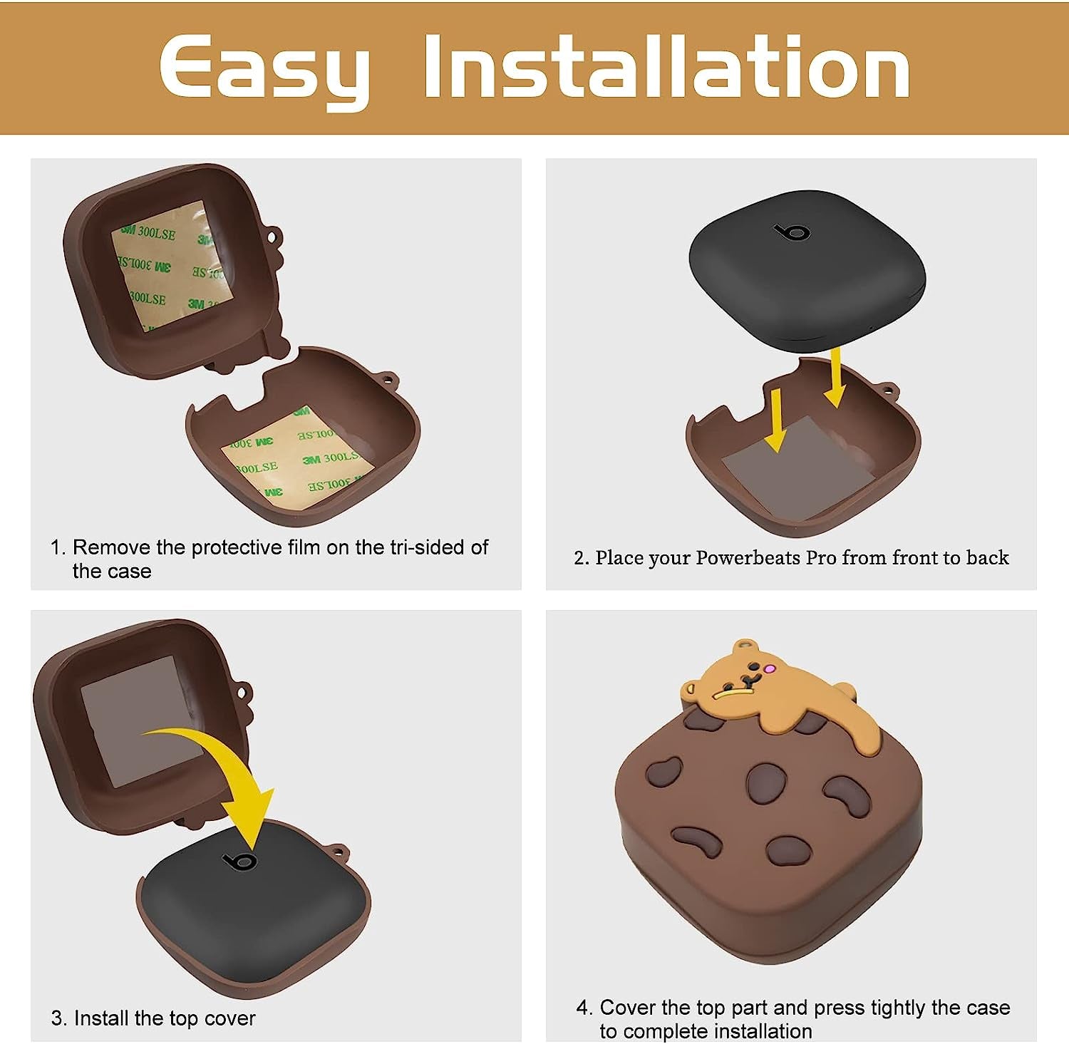 Powerbeats Pro Case, 3D Cute Cartoon Character Shockproof Protective Silicone Case Cover for Powerbeats Pro with Keychain for Girls Women Kids (Cookie Bear)  LDSXAY   