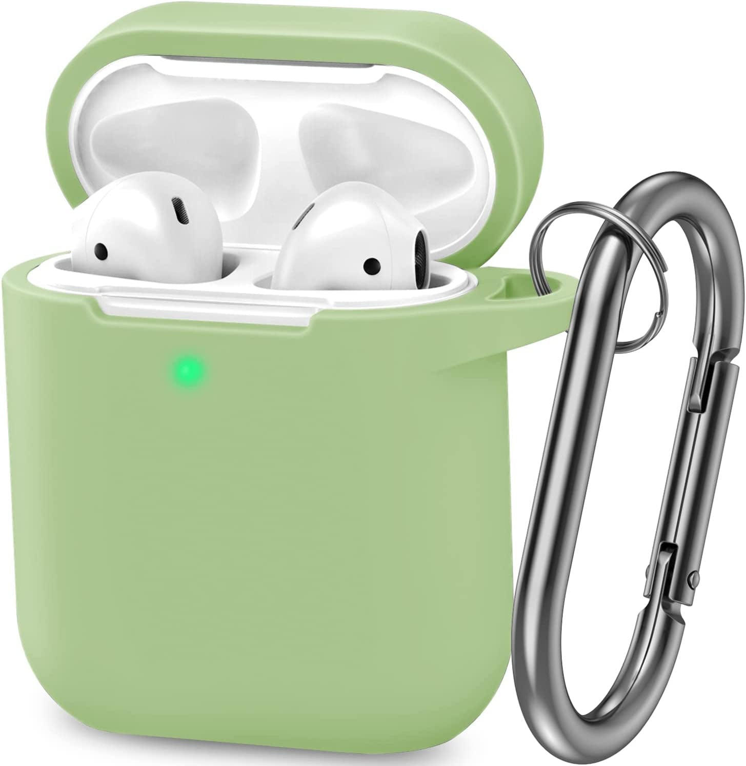 ATUAT Airpods Case Cover, Full Protective Silicone Skin Dust-Proof Designed for Apple Airpods 1St 2Nd Generation with Keychain, Front LED Visible, Midnight Blue  ATUAT B-Matcha  