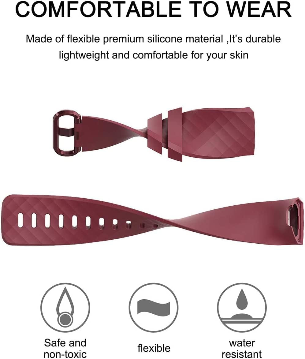 4 Pack Bands for Fitbit Charge 4/ Fitbit Charge 3/ Charge3 SE, Soft Waterproof Replacement Wristbands for Women Men Small Large (Black/Navy/Sangria/White, S: for 5.5"-7.1" Wrist)  Velavior   