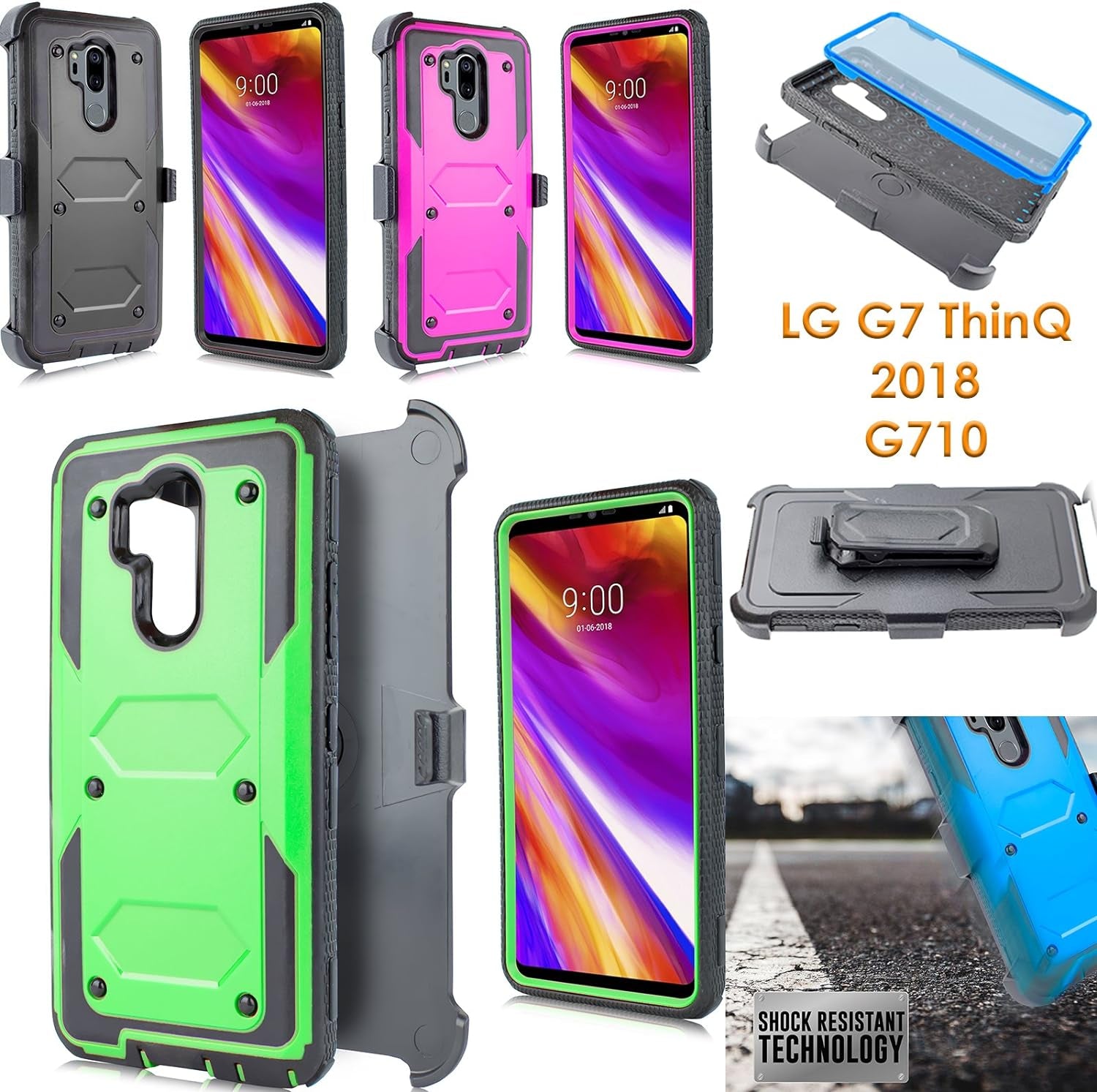 For LG G7 Thinq, LG G7 2018 Release, (G710) Full Body Armor Rugged Holster Defender Hybrid Case with 360 Swivel Belt Clip & Built in Screen Protector (Purple)  Customerfirst   