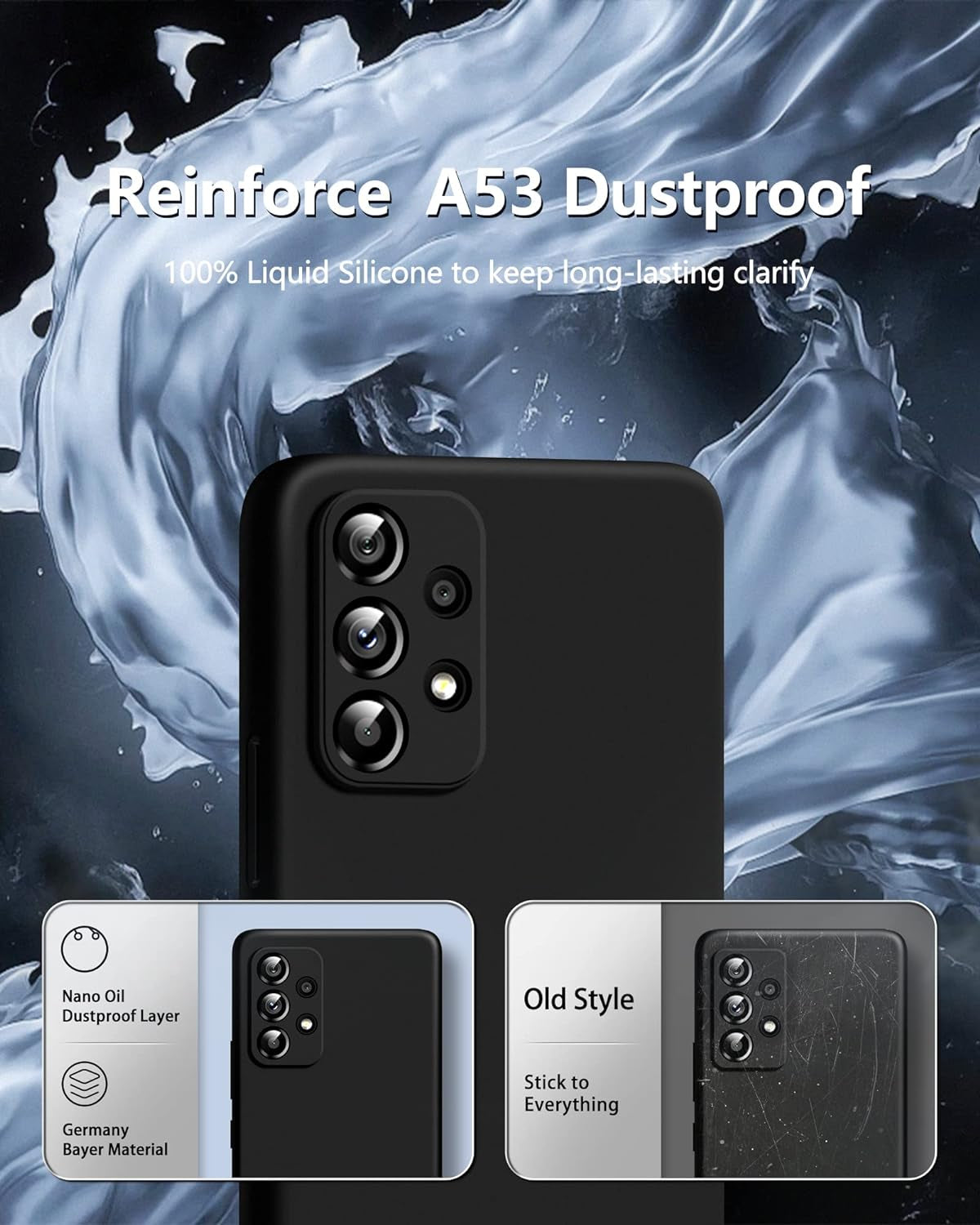 Dssairo [3 in 1 for Samsung Galaxy A53 5G Case, with 2 Pack Screen Protector, Camera Protection，Liquid Silicone Slim Shockproof Protective Phone Case [Microfiber Lining] (Black)  Dssairo   