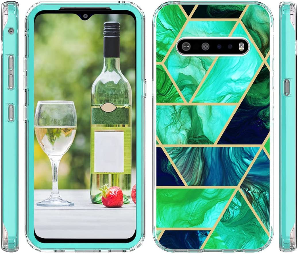 Jeylly Case for LG V60 Thinq, Heavy Duty Shock-Absorption anti Scratch Non Slip Women Girls Marble Full Body Protective Case, Hard PC Soft TPU Hybrid Bumper Case for LG V60 6.8 Inch 2020 - Jade Green  Jeylly   
