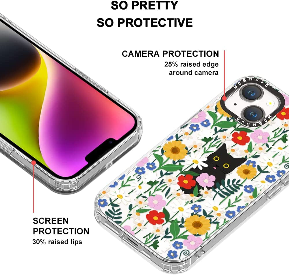 MOSNOVO Compatible with Iphone 14 Case, [Buffertech 6.6 Ft Drop Impact] [Anti Peel off Tech] Clear TPU Bumper Phone Case Cover with Cute Black Cat in Garden Designed for Iphone 14 6.1"  MOSNOVO   