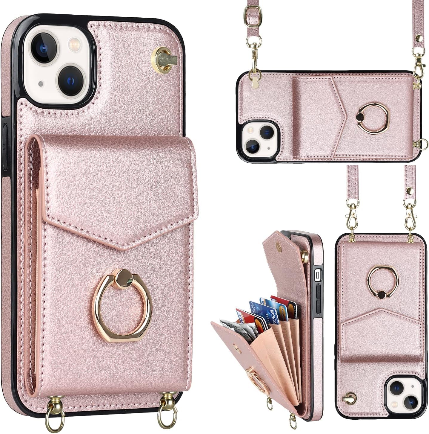 YYTVN for Iphone 12/Iphone 12 Pro Case 6.1 Inch, Minimalist Wallet Case with Ring Kickstand and Shoulder Strap, Shockproof Stylish Protective Cover for Iphone 12/Iphone 12 Pro -Red  YYKeji Rose Gold Iphone 12/Iphone 12 Pro 