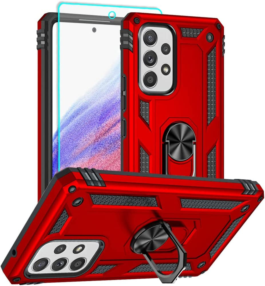 For Samsung A53 5G Case, Galaxy A53 5G Case with HD Screen Protector, [Military Grade 16Ft. Drop Tested] Ring Shockproof Protective Phone Case for Samsung Galaxy A53 5G,Blue  Yanmen Samsung Galaxy A53 5G Case Red  