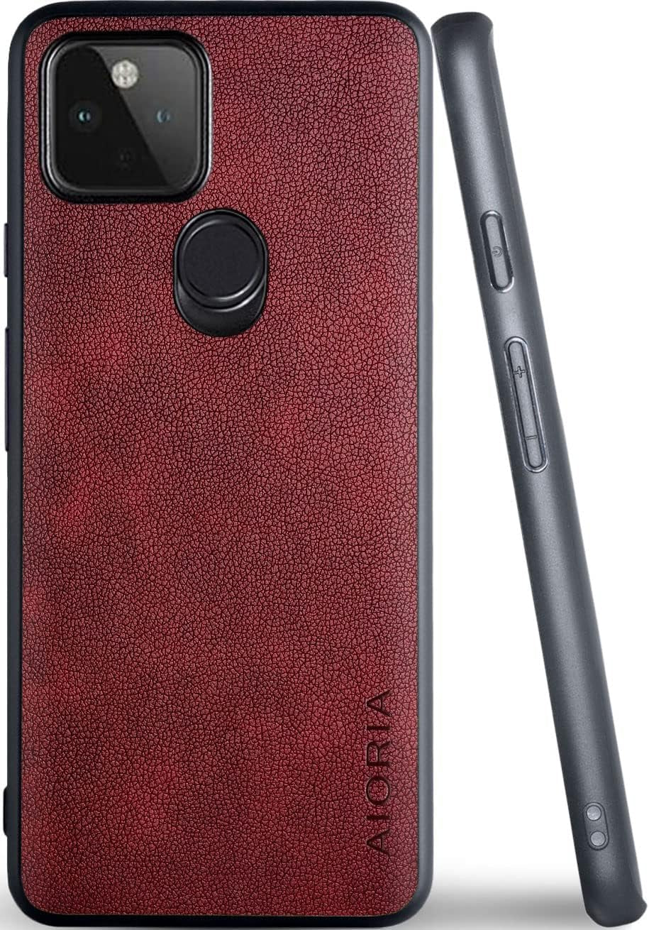 For Google Pixel 4A 5G Case, 6.2 Inch Premium PU Leather Phone Cover Retro Design Full Protective Case for Google Pixel 4A 5G (Dark Red)  AIORIA   