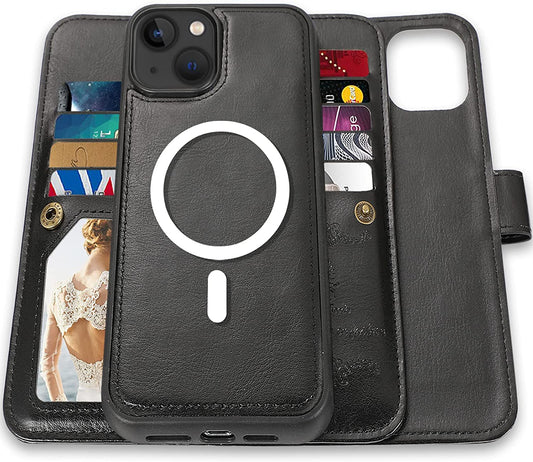 CASEOWL Compatible with Iphone 14 Wallet Case, Support Magsafe Charger, 2 in 1 Magnetic Detachable Folio Leather Iphone 14 Case Wallet with 9 Card Slots[Rfid Blocking], Strap for Man Women (Black)  CASEOWL   