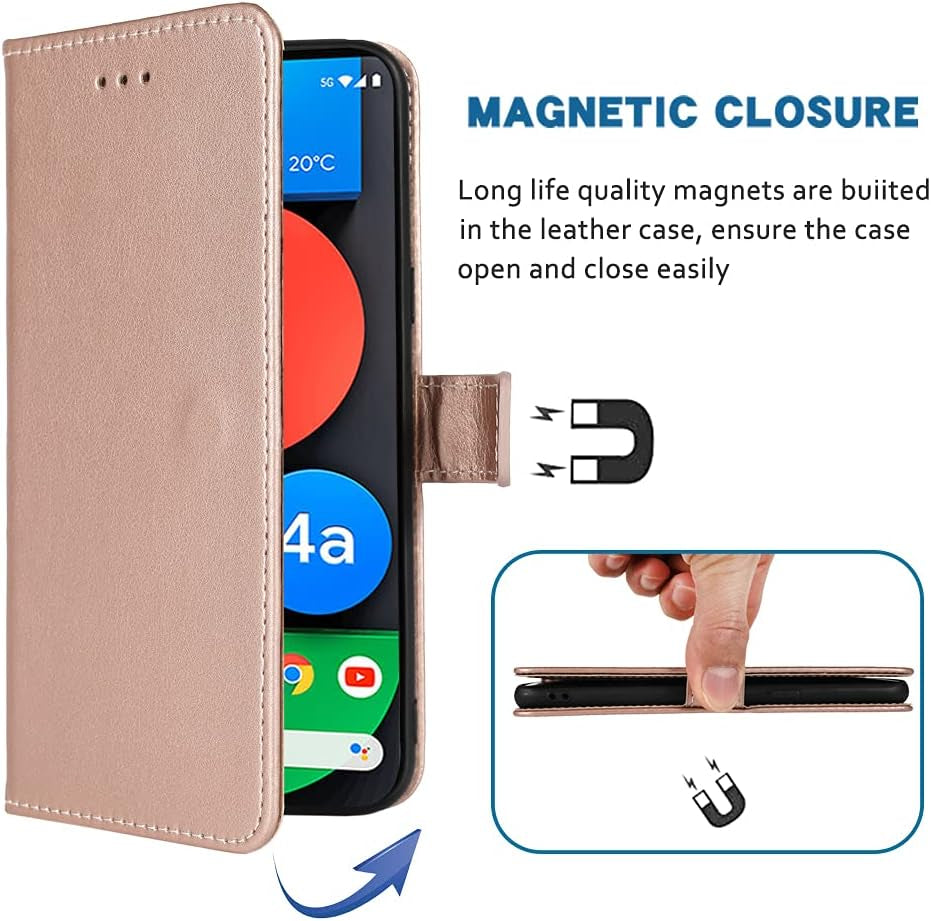 FDCWTSH Compatible with Google Pixel 4A 5G 6.2 Wallet Case Wrist Strap Lanyard Leather Flip Cover Card Holder Stand Cell Phone Cover for Pixel4A5G UW Pixel4A 5G Pixle A4 G5 Pixle 4A5G 5XL Rose Gold  FDCWTSH   