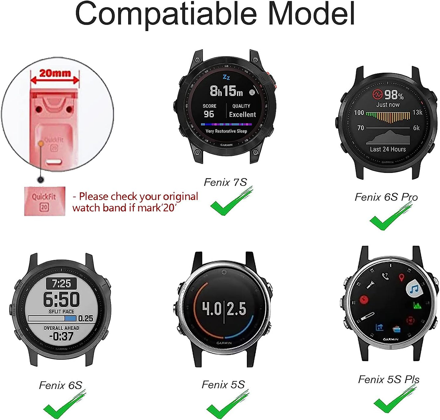 Sunnyson 3 Pack Stretchy Loop Quick Dry Watch Bands for Garmin Fenix 7S/6S/5S/Descent Mk2S,20Mm Soft Woven Nylon Replacement Wristband Strap for Garmin Fenix 6S Pro/Sapphire/Fenix 5S plus Smartwatch  Sunnyson   