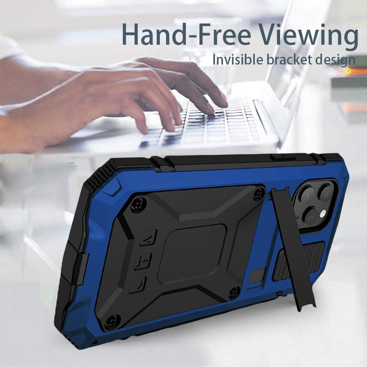 Simicoo Google Pixel 4A 5G Bumper Silicone Case Military Shockproof Heavy Duty Rugged Case Built-In Screen Protector Stand Cover for Google Pixel 4A 5G (Blue, Pixel 4A 5G)  Simicoo   