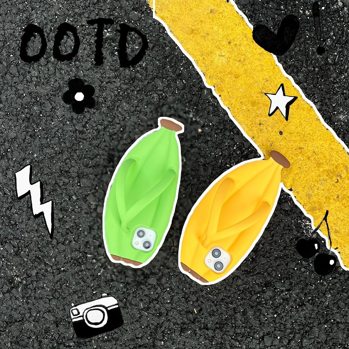 Yatchen Kawaii Phone Cases Apply to Iphone 11,Cute Cartoon Green Slippers Phone Case with Banana Flip Flops Phone Case 3D Case Soft Silicone Protctor Women Girls for Iphone 11  Yatchen   