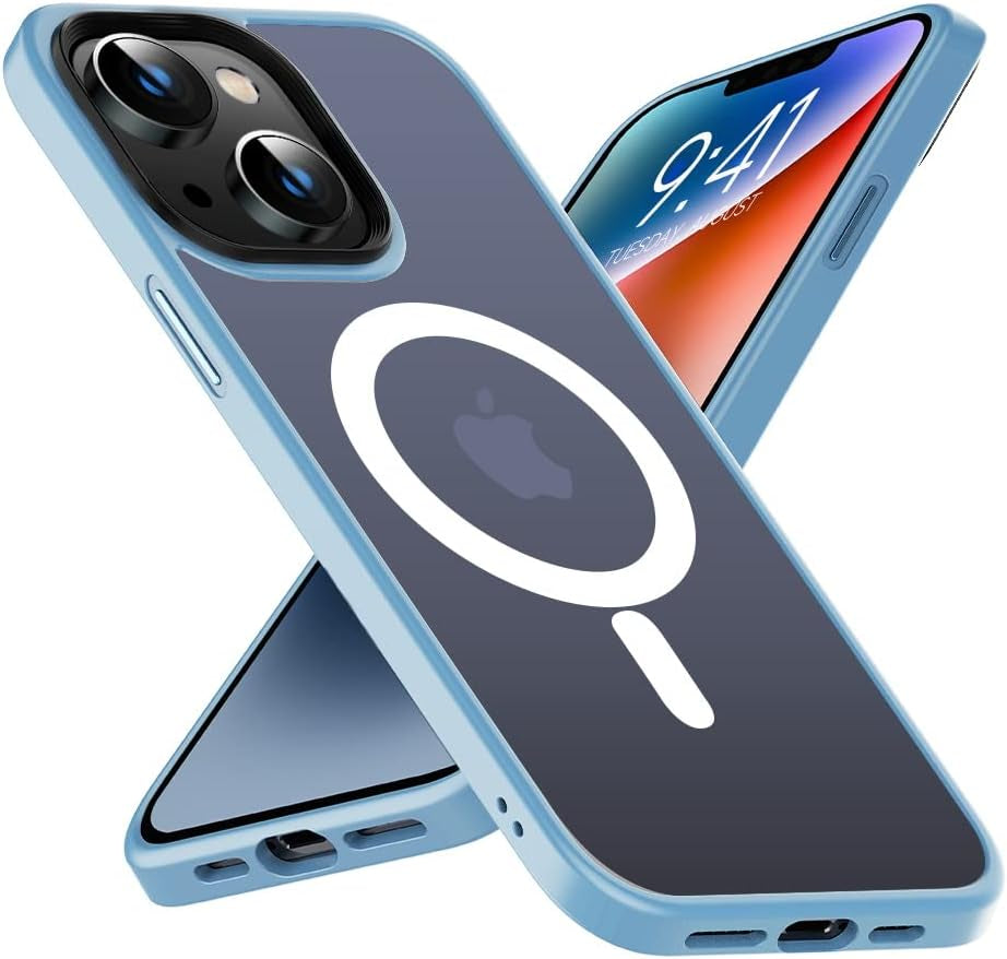Mgnaooi Magnetic Case for Iphone 14 plus Case,[Mil-Grade Drop Tested & Compatible with Magsafe] Translucent Matte Back with Aluminum Alloy Keys,Shockproof Phone 14 plus Case 6.7 Inch, Green  Mgnaooi Light Blue  