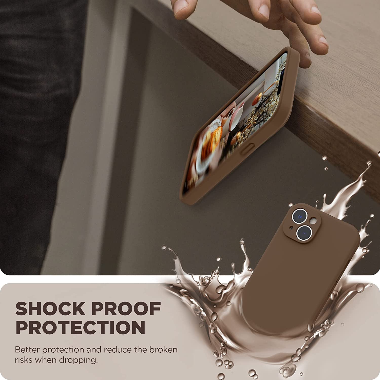 SURPHY Compatible with Iphone 14 Case with Screen Protector (Camera Protection + Soft Microfiber Lining) Liquid Silicone Phone Case 6.1 Inch 2022, Brown  SURPHY   